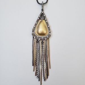 ALEXIS BITTAR Gold Lucite Crystal Encrusted Tassel Chain Pendant Necklace